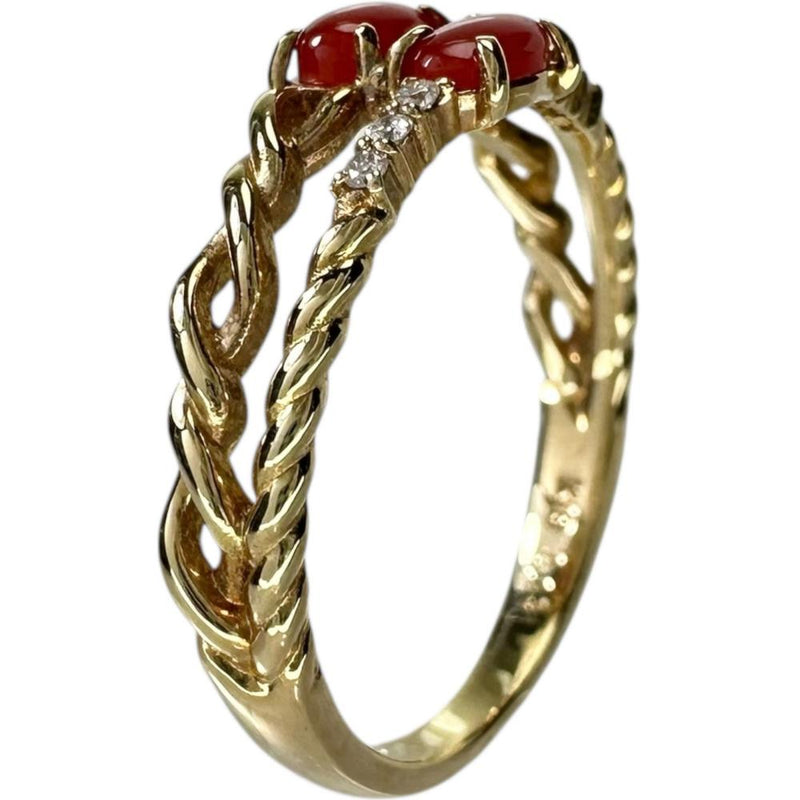 13号 赤珊瑚 0.37ct ダイヤモンド 0.03ct リング・指輪 K18ゴールド 18金 2.9g レディース 【中古】【真子質店】【NN】 【MaSY】