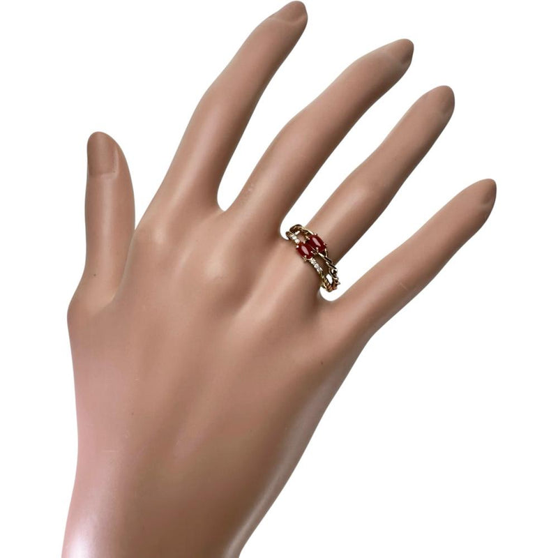 13号 赤珊瑚 0.37ct ダイヤモンド 0.03ct リング・指輪 K18ゴールド 18金 2.9g レディース 【中古】【真子質店】【NN】 【MaSY】