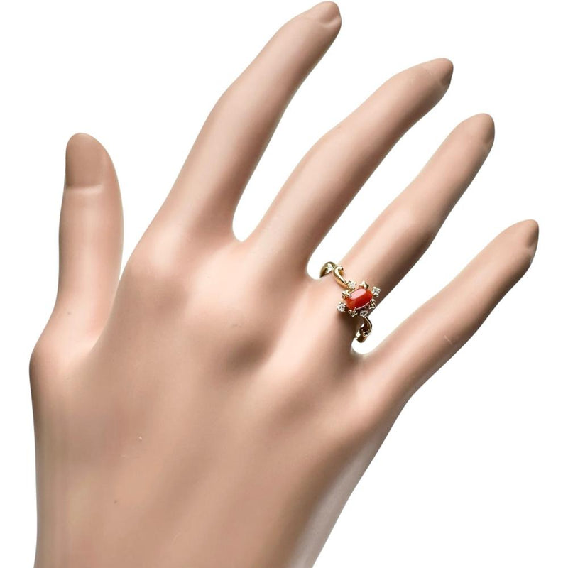 10.5号 赤珊瑚 0.27ct ダイヤモンド 0.05ct リング・指輪 K18ゴールド 18金 2.4g レディース 【中古】【真子質店】【NN】 【MaDI】