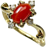 10.5号 赤珊瑚 0.27ct ダイヤモンド 0.05ct リング・指輪 K18ゴールド 18金 2.4g レディース 【中古】【真子質店】【NN】 【MaDI】