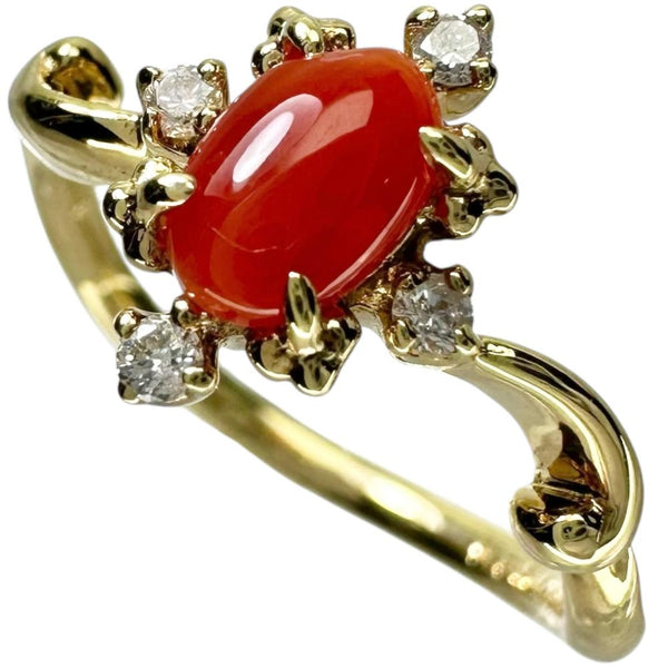 10.5号 赤珊瑚 0.27ct ダイヤモンド 0.05ct リング・指輪 K18ゴールド 18金 2.4g レディース 【中古】【真子質店】【NN】 【MaDI】