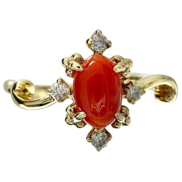 10.5号 赤珊瑚 0.27ct ダイヤモンド 0.05ct リング・指輪 K18ゴールド 18金 2.4g レディース 【中古】【真子質店】【NN】 【MaDI】