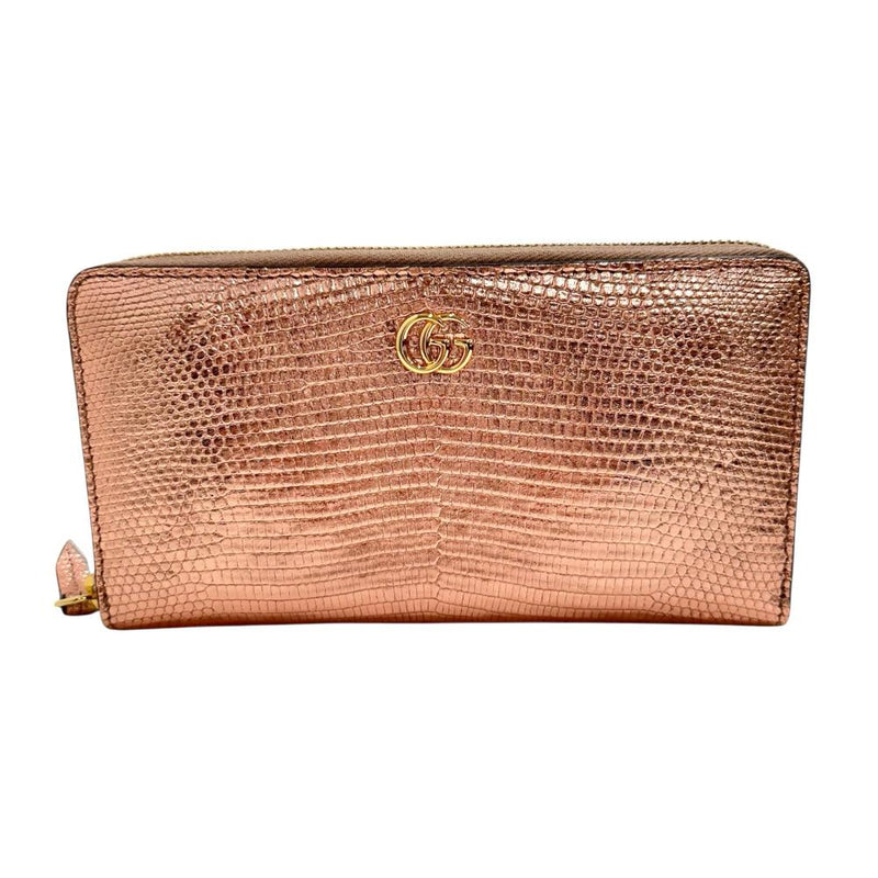 【GUCCI/グッチ】 GGマーモント 456117 ラウンドファスナー 長財布 リザード ピンク レディース【中古】【真子質店】【BL】 【Moxx】