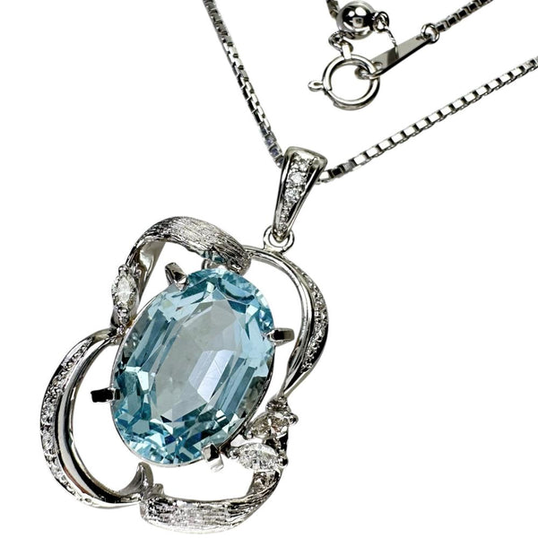 アクアマリン 7.85ct ダイヤモンド 計0.30ct ネックレス Pt900プラチナ/Pt850プラチナ 15.7g 46cm レディース 【中古】【真子質店】【NN】 【IIxx】