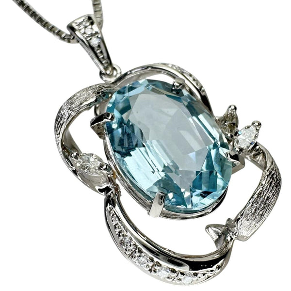 アクアマリン 7.85ct ダイヤモンド 計0.30ct ネックレス Pt900プラチナ/Pt850プラチナ 15.7g 46cm レディース 【中古】【真子質店】【NN】 【IIxx】