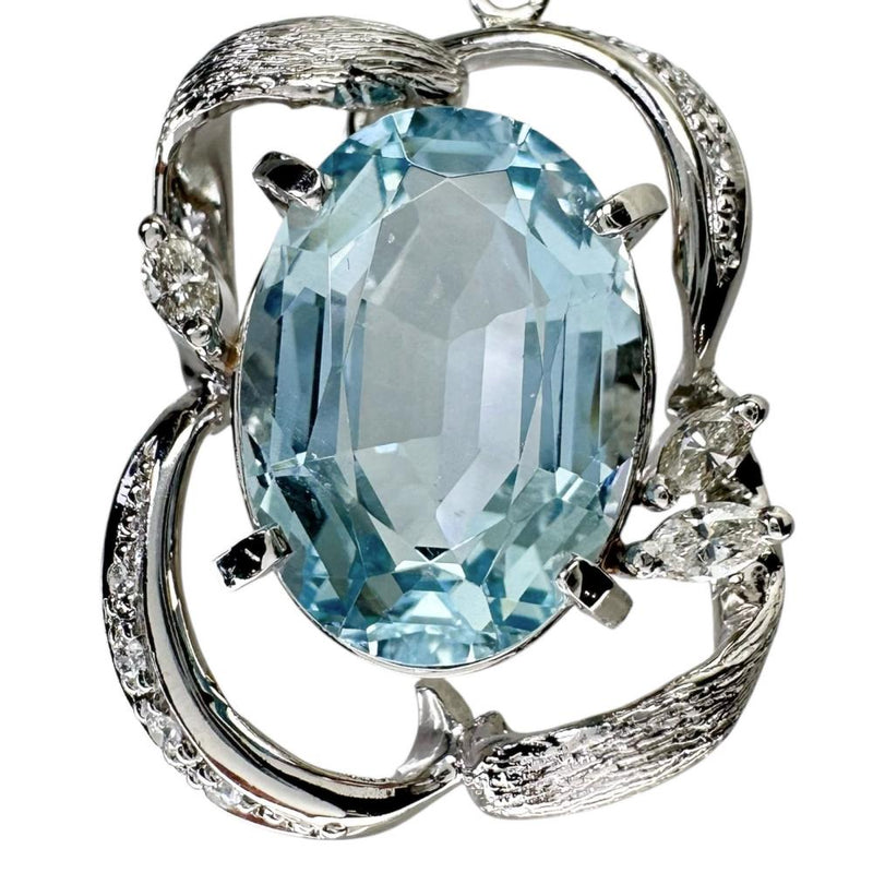 アクアマリン 7.85ct ダイヤモンド 計0.30ct ネックレス Pt900プラチナ/Pt850プラチナ 15.7g 46cm レディース 【中古】【真子質店】【NN】 【IIxx】