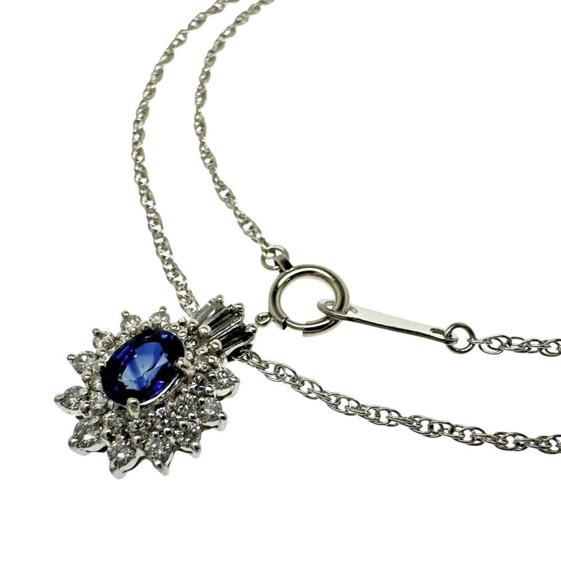 LA SOMA/ラソマ サファイア 0.58ct ダイヤモンド 計0.40ct ネックレス Pt900プラチナ/Pt850プラチナ 5.0g 45cm レディース 【中古】【真子質店】【NN】 【MaSY】