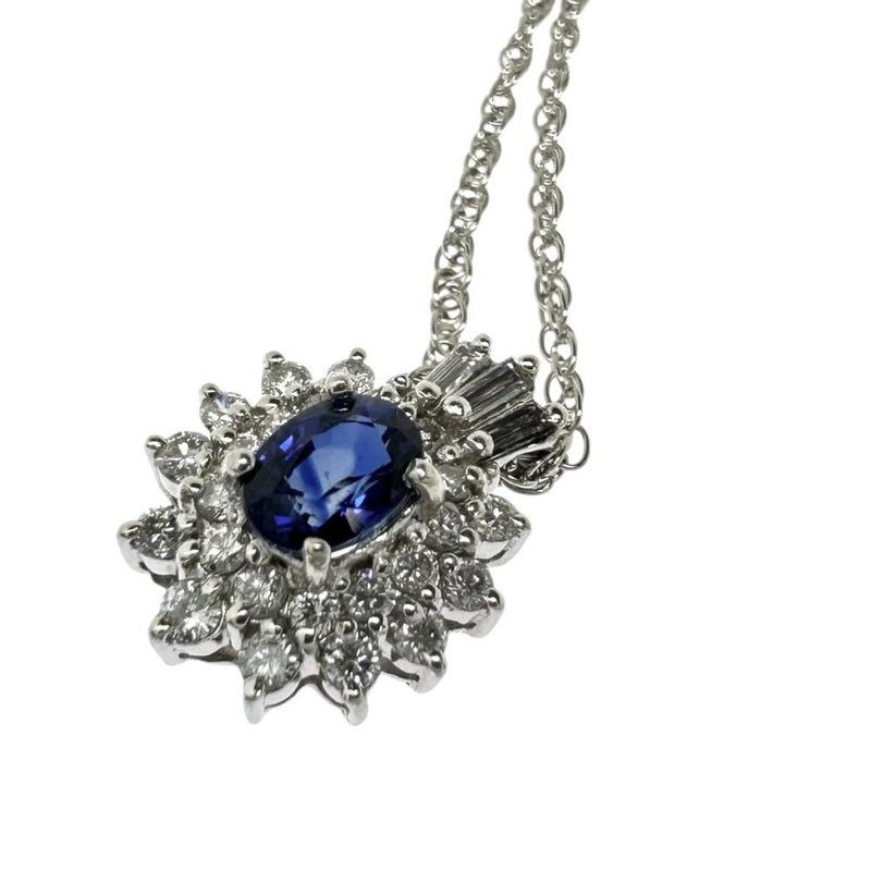 LA SOMA/ラソマ サファイア 0.58ct ダイヤモンド 計0.40ct ネックレス Pt900プラチナ/Pt850プラチナ 5.0g 45cm レディース 【中古】【真子質店】【NN】 【MaSY】