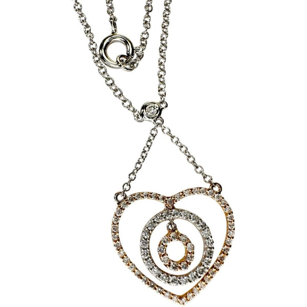 ハート&サークル ダイヤモンド 0.54ct ネックレス K18PGピンクゴールド 18金/K18WGホワイトゴールド 18金 4.2g 41cm レディース 【中古】【真子質店】【NN】 【YMiT】