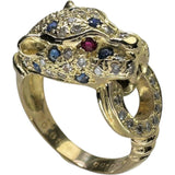 15.5号 パンサー/豹デザイン サファイア 0.65ct ルビー ダイヤモンド 0.55ct リング・指輪 K18ゴールド 18金 8.1g レディース 【中古】【真子質店】【NN】 【IIxx】
