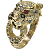 15.5号 パンサー/豹デザイン サファイア 0.65ct ルビー ダイヤモンド 0.55ct リング・指輪 K18ゴールド 18金 8.1g レディース 【中古】【真子質店】【NN】 【IIxx】