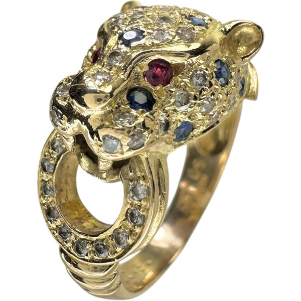 15.5号 パンサー/豹デザイン サファイア 0.65ct ルビー ダイヤモンド 0.55ct リング・指輪 K18ゴールド 18金 8.1g レディース 【中古】【真子質店】【NN】 【IIxx】