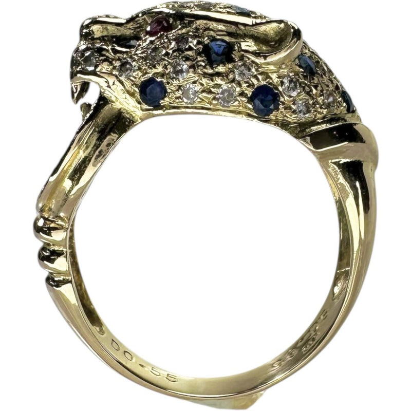 15.5号 パンサー/豹デザイン サファイア 0.65ct ルビー ダイヤモンド 0.55ct リング・指輪 K18ゴールド 18金 8.1g レディース 【中古】【真子質店】【NN】 【IIxx】