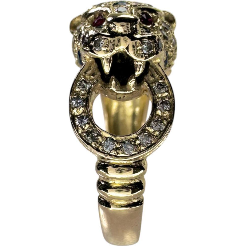 15.5号 パンサー/豹デザイン サファイア 0.65ct ルビー ダイヤモンド 0.55ct リング・指輪 K18ゴールド 18金 8.1g レディース 【中古】【真子質店】【NN】 【IIxx】