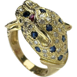15.5号 パンサー/豹デザイン サファイア 0.65ct ルビー ダイヤモンド 0.55ct リング・指輪 K18ゴールド 18金 8.1g レディース 【中古】【真子質店】【NN】 【IIxx】
