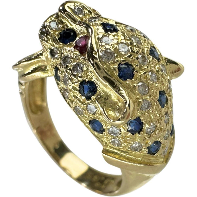 15.5号 パンサー/豹デザイン サファイア 0.65ct ルビー ダイヤモンド 0.55ct リング・指輪 K18ゴールド 18金 8.1g レディース 【中古】【真子質店】【NN】 【IIxx】