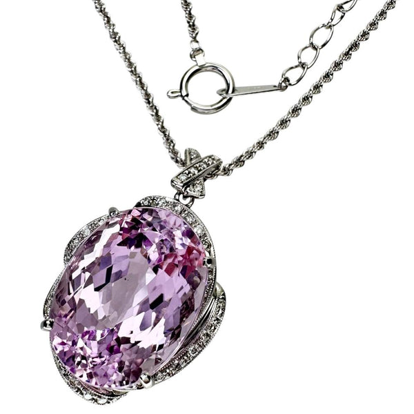 クンツァイト 23.76ct ダイヤモンド 計0.32ct ネックレス K18WGホワイトゴールド 18金 12.9g 46.5cm レディース 【中古】【真子質店】【NN】 【IMaTx】