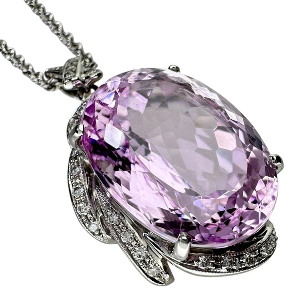 クンツァイト 23.76ct ダイヤモンド 計0.32ct ネックレス K18WGホワイトゴールド 18金 12.9g 46.5cm レディース 【中古】【真子質店】【NN】 【IMaTx】