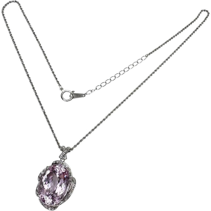 クンツァイト 23.76ct ダイヤモンド 計0.32ct ネックレス K18WGホワイトゴールド 18金 12.9g 46.5cm レディース 【中古】【真子質店】【NN】 【IMaTx】