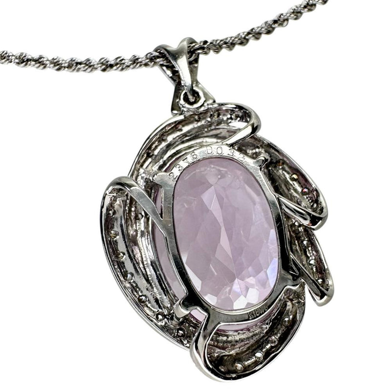 クンツァイト 23.76ct ダイヤモンド 計0.32ct ネックレス K18WGホワイトゴールド 18金 12.9g 46.5cm レディース 【中古】【真子質店】【NN】 【IMaTx】