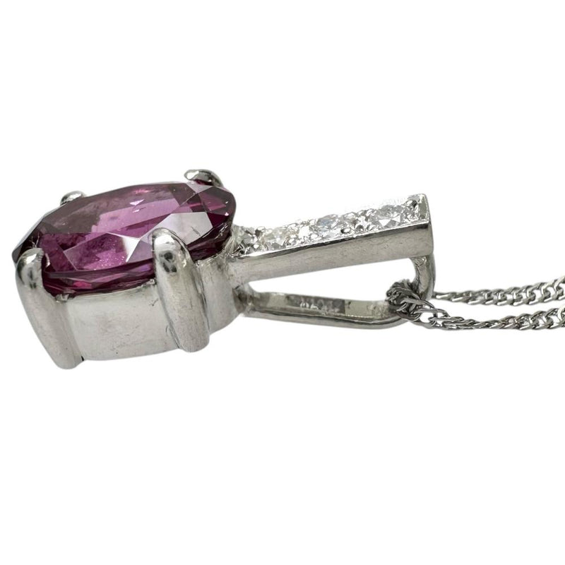 ロードライトガーネット ダイヤモンド 0.06ct ネックレス Pt900プラチナ/Pt850プラチナ 3.7g 40cm レディース 【中古】【真子質店】【NN】 【TDT】