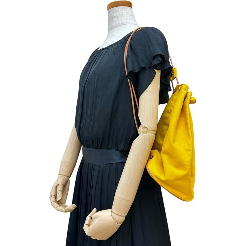 【HERMES/エルメス】 ポロションミミルPM 巾着バッグ ショルダーバッグ コットンキャンバス/レザー イエロー/ブラウンレザーストラップ レディース【中古】【真子質店】【BL】 【IMix】