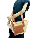 【LOEWE/ロエベ】 バスケットバッグ スモール ハンドバッグ ラフィア/レザー ベージュラフィア/ブラウンレザー レディース【中古】【真子質店】【BL】 【DDx】