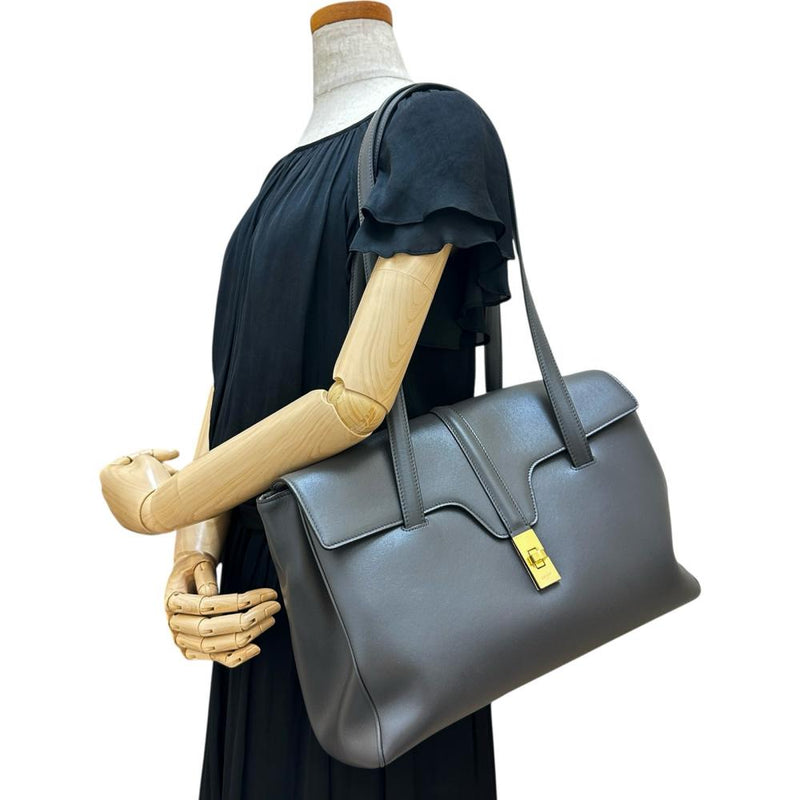 【CELINE/セリーヌ】 セーズ ソフト16 ミディアム 195543 ショルダーバッグ レザー グレーレザー/ゴールド金具 レディース【中古】【真子質店】【BL】 【IMixx】
