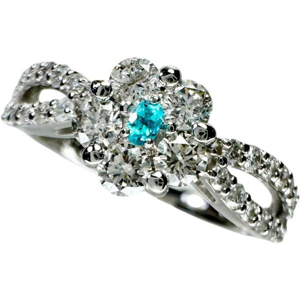 12号 パライバトルマリン 0.02ct ダイヤモンド 0.69ct リング・指輪 Pt950プラチナ 3.5g レディース 【中古】【真子質店】【NN】 【KTY】