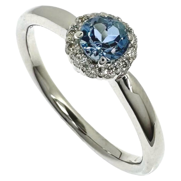 12号 アクアマリン 0.20ct ダイヤモンド 計0.09ct リング・指輪 K18WGホワイトゴールド 18金 3.0g レディース 【中古】【真子質店】【NN】 【DDx】