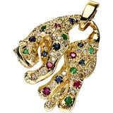 パンサー ヒョウモチーフ エメラルド/ルビー/サファイヤ 1.60ct ダイヤモンド 1.00ct ペンダントトップ K18ゴールド 18金 9.6g レディース 【中古】【真子質店】【NN】 【IDMax】