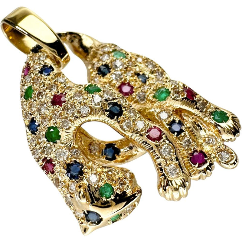 パンサー ヒョウモチーフ エメラルド/ルビー/サファイヤ 1.60ct ダイヤモンド 1.00ct ペンダントトップ K18ゴールド 18金 9.6g レディース 【中古】【真子質店】【NN】 【IDMax】