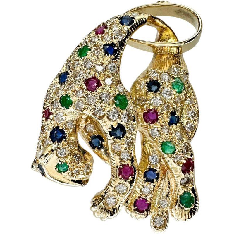 パンサー ヒョウモチーフ エメラルド/ルビー/サファイヤ 1.60ct ダイヤモンド 1.00ct ペンダントトップ K18ゴールド 18金 9.6g レディース 【中古】【真子質店】【NN】 【IDMax】