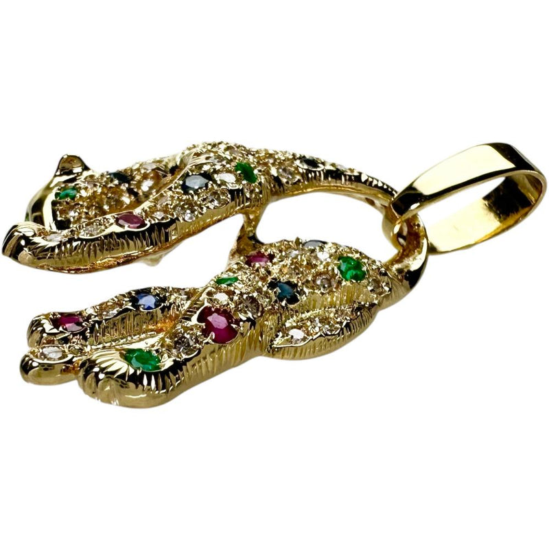 パンサー ヒョウモチーフ エメラルド/ルビー/サファイヤ 1.60ct ダイヤモンド 1.00ct ペンダントトップ K18ゴールド 18金 9.6g レディース 【中古】【真子質店】【NN】 【IDMax】