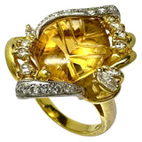 12.5号 シトリン ダイヤモンド 計0.44ct リング・指輪 K18ゴールド 18金/Pt900プラチナ 8.8g レディース 【中古】【真子質店】【NN】 【SxT】