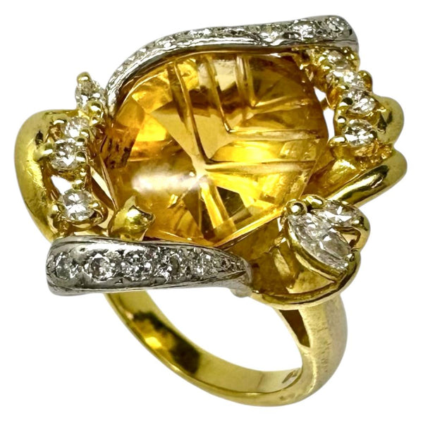 12.5号 シトリン ダイヤモンド 計0.44ct リング・指輪 K18ゴールド 18金/Pt900プラチナ 8.8g レディース 【中古】【真子質店】【NN】 【SxT】