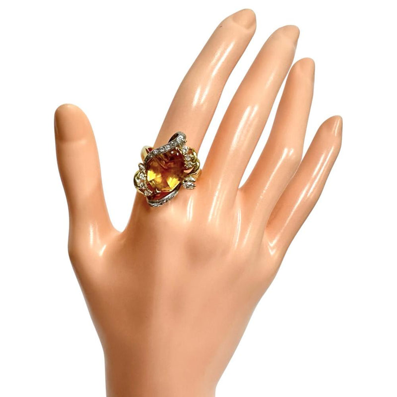 12.5号 シトリン ダイヤモンド 計0.44ct リング・指輪 K18ゴールド 18金/Pt900プラチナ 8.8g レディース 【中古】【真子質店】【NN】 【SxT】