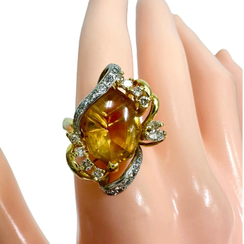 12.5号 シトリン ダイヤモンド 計0.44ct リング・指輪 K18ゴールド 18金/Pt900プラチナ 8.8g レディース 【中古】【真子質店】【NN】 【SxT】