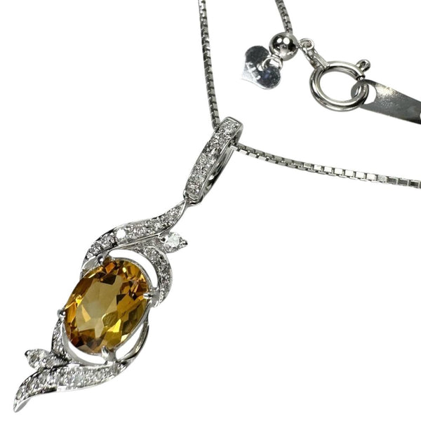 シトリン ダイヤモンド 0.17ct ネックレス K18WGホワイトゴールド 18金 4.6g 45cm レディース 【中古】【真子質店】【NN】 【MoSD】