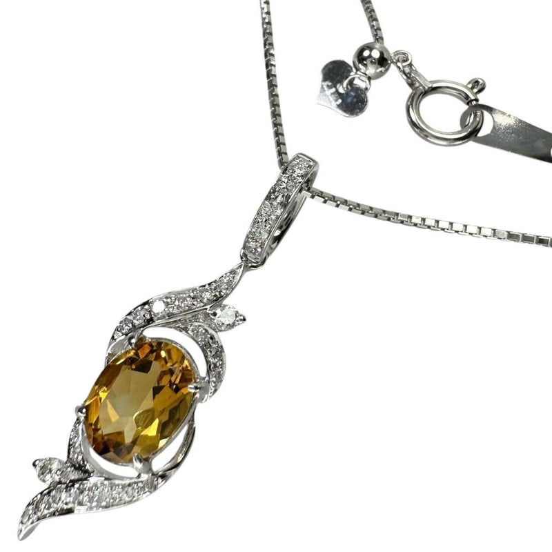 シトリン ダイヤモンド 0.17ct ネックレス K18WGホワイトゴールド 18金 4.6g 45cm レディース 【中古】【真子質店】【NN】 【MoSD】