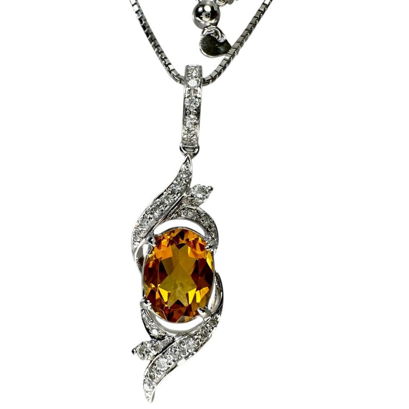 シトリン ダイヤモンド 0.17ct ネックレス K18WGホワイトゴールド 18金 4.6g 45cm レディース 【中古】【真子質店】【NN】 【MoSD】
