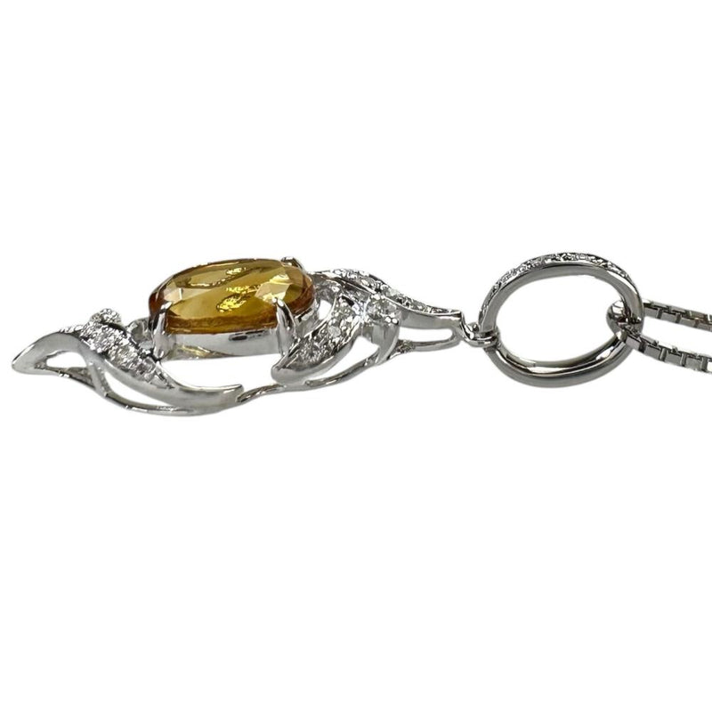 シトリン ダイヤモンド 0.17ct ネックレス K18WGホワイトゴールド 18金 4.6g 45cm レディース 【中古】【真子質店】【NN】 【MoSD】