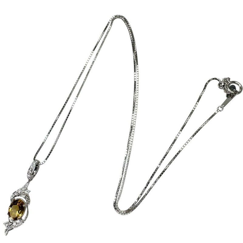 シトリン ダイヤモンド 0.17ct ネックレス K18WGホワイトゴールド 18金 4.6g 45cm レディース 【中古】【真子質店】【NN】 【MoSD】