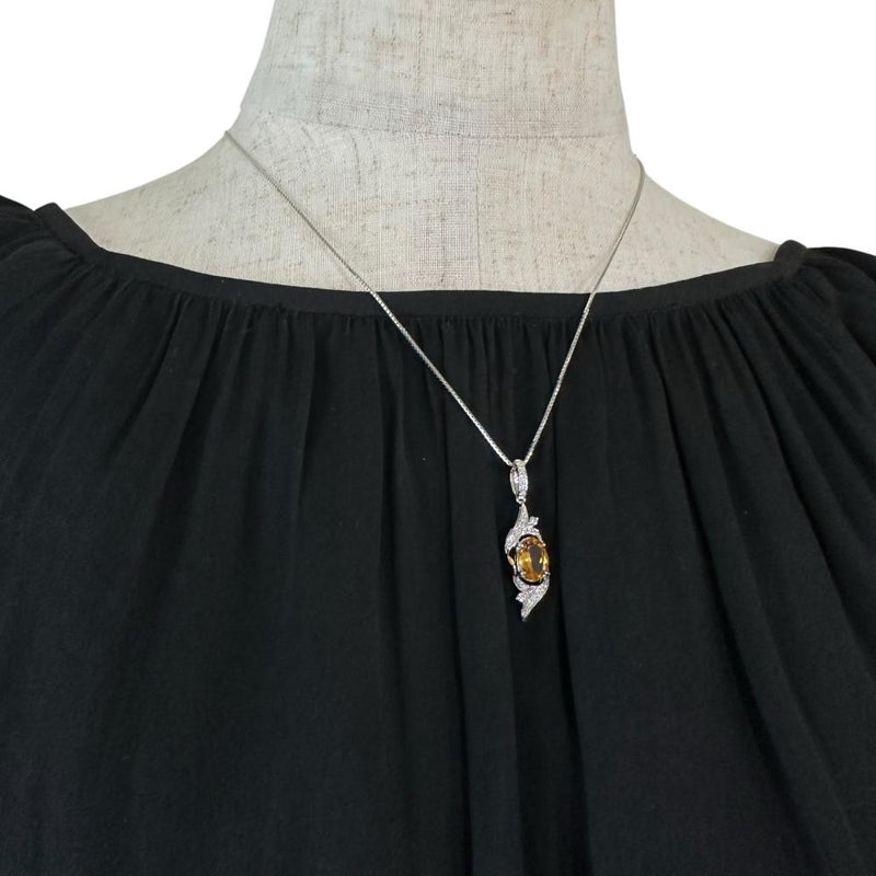 シトリン ダイヤモンド 0.17ct ネックレス K18WGホワイトゴールド 18金 4.6g 45cm レディース 【中古】【真子質店】【NN】 【MoSD】