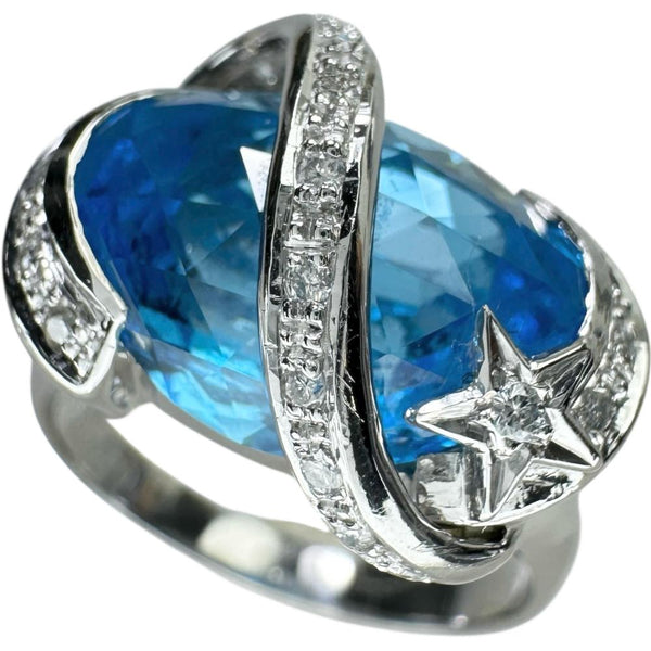 16.5号 ブルートパーズ 7.70ct ダイヤモンド 0.14ct リング・指輪 K18WGホワイトゴールド 18金 8.4g レディース 【中古】【真子質店】【NN】 【STD】
