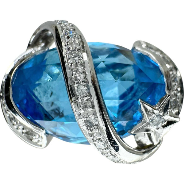 16.5号 ブルートパーズ 7.70ct ダイヤモンド 0.14ct リング・指輪 K18WGホワイトゴールド 18金 8.4g レディース 【中古】【真子質店】【NN】 【STD】