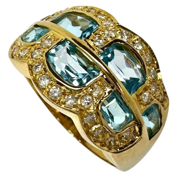 18号 ブルートパーズ 計2.72ct ダイヤモンド 計0.39ct リング・指輪 K18ゴールド 18金 8.3g レディース 【中古】【真子質店】【NN】 【IxMiS】