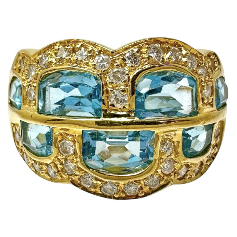 18号 ブルートパーズ 計2.72ct ダイヤモンド 計0.39ct リング・指輪 K18ゴールド 18金 8.3g レディース 【中古】【真子質店】【NN】 【IxMiS】