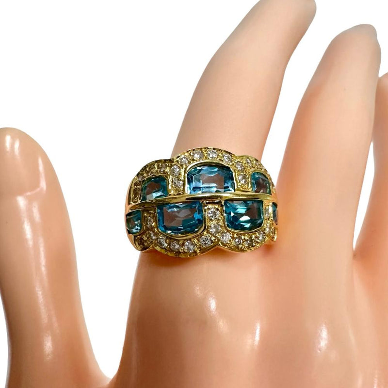 18号 ブルートパーズ 計2.72ct ダイヤモンド 計0.39ct リング・指輪 K18ゴールド 18金 8.3g レディース 【中古】【真子質店】【NN】 【IxMiS】