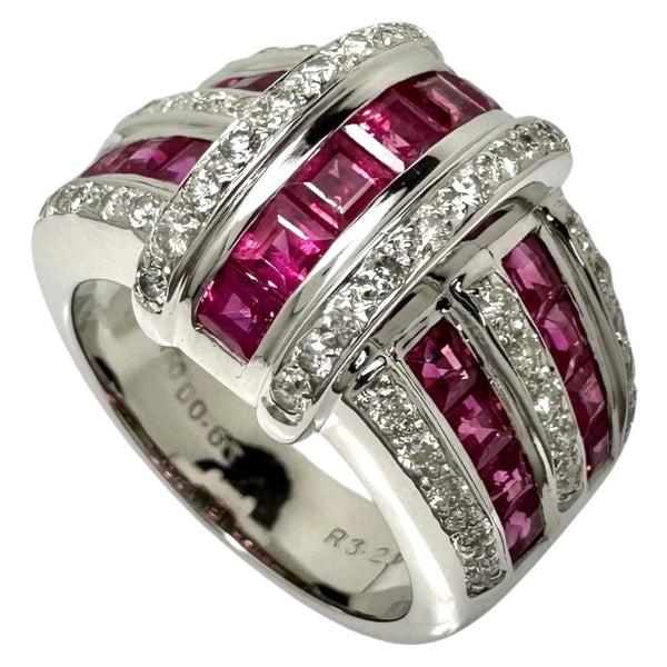 15号 ルビー 計3.20ct ダイヤモンド 計0.60ct リング・指輪 K18WGホワイトゴールド 18金 14.0g レディース 【中古】【真子質店】【NN】 【ISMoMi】